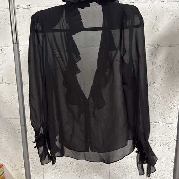 RETROFETE Black Bishop Sleeve Ruffled Blouse - Size XS - Sheer NWOT Button Down - Picture 4 of 4